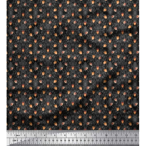 Soimoi Black Cotton Duck Fabric Oaknut Fruits Print Fabric by the Yard 42 Inch Wide