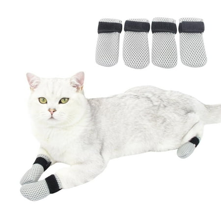 Cat Anti-Scratch Shoes  Pet Scratch Deterrent Boots for Cats Small Dogs  Grooming Cat Accessories Nail Gloves  Adjustable Cat Claw Cover for Bathing Shaving Treatment Checking Gray S