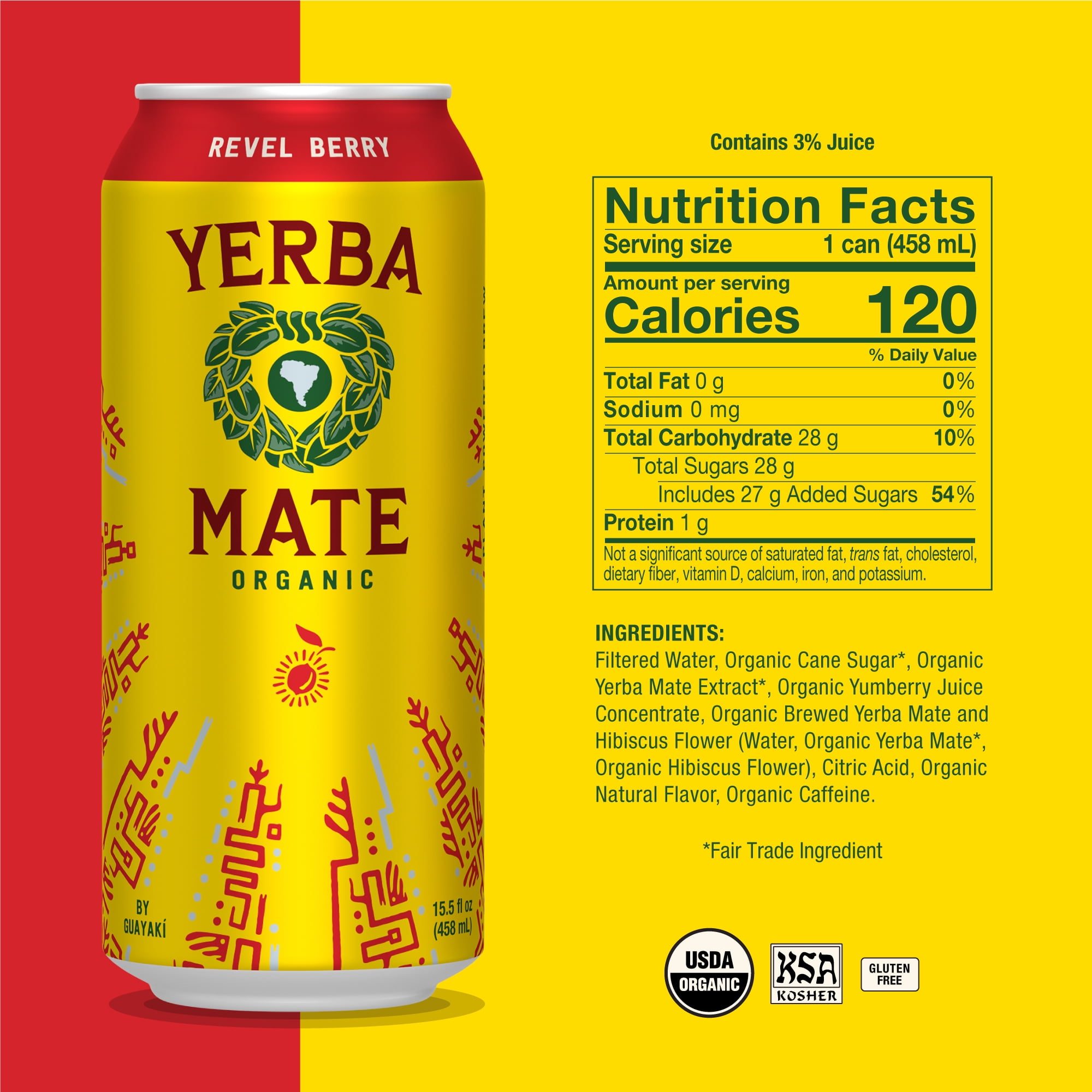 Guayakí Yerba Mate, Organic Energy Drink Alternative, Revel Berry, 150mg Natural Plant Based Caffeine, Better for You Energy & Focus, No Jitters or Crash, 15.5 Oz (Pack of 12)