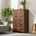 thumbnail image 6 of Costway 5 Drawer Chest Storage Dresser Tall Cabinet Organizer Bedroom Hallway Walnut, 6 of 11