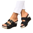thumbnail image 1 of Pandaie Women's Platform Sandals with Double Buckles Summer Wide Width Chunky Wedge Slides 3.34 Inch Open Toe Beach Clogs Size 6-10, 1 of 8