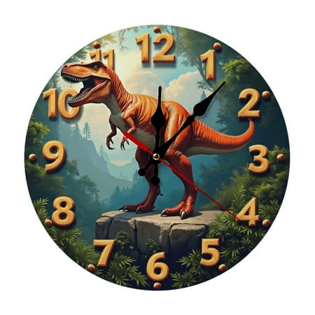 Dinosaurs T Rex Wall Clock 10 Inch Silent Non Ticking Round Wooden Clock Decoration for Living Room Kitchen Bedroom Bathroom Office Classroom