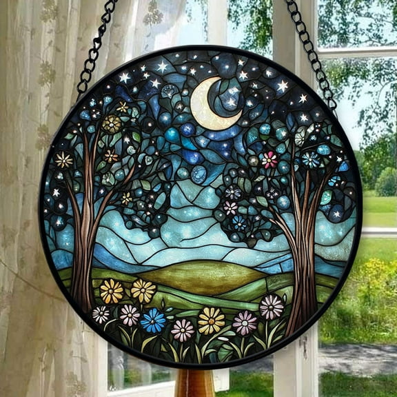Mystical Moonlit Meadow Suncatcher Ornament Window Hanging Home Decor Garden Halloween Christmas Wedding Housewarming Gifts, 2025, 2025, Seasonal Holiday Decor, Holiday Souvenir,