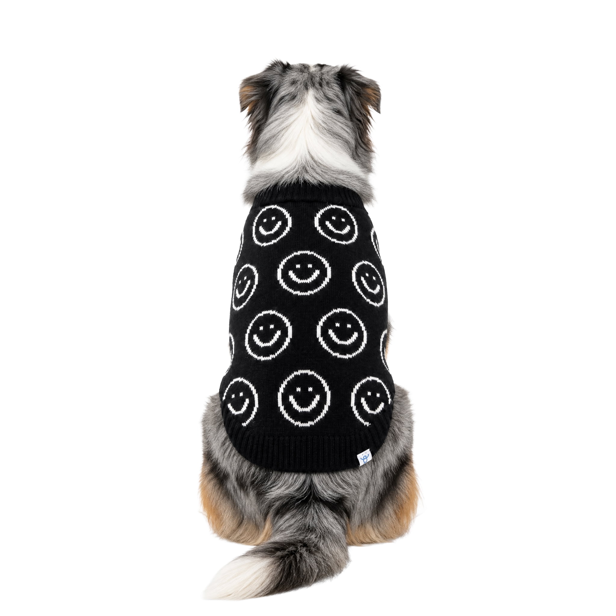 Oodles Smiley Face Fall Dog Sweater, Black, Large