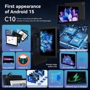 10.1 Inch Android 15 Tablet, 20GB RAM 64GB ROM, 1TB Expandable, Octa-Core, Widevine L1, Dual Camera Slim Tablet, Black