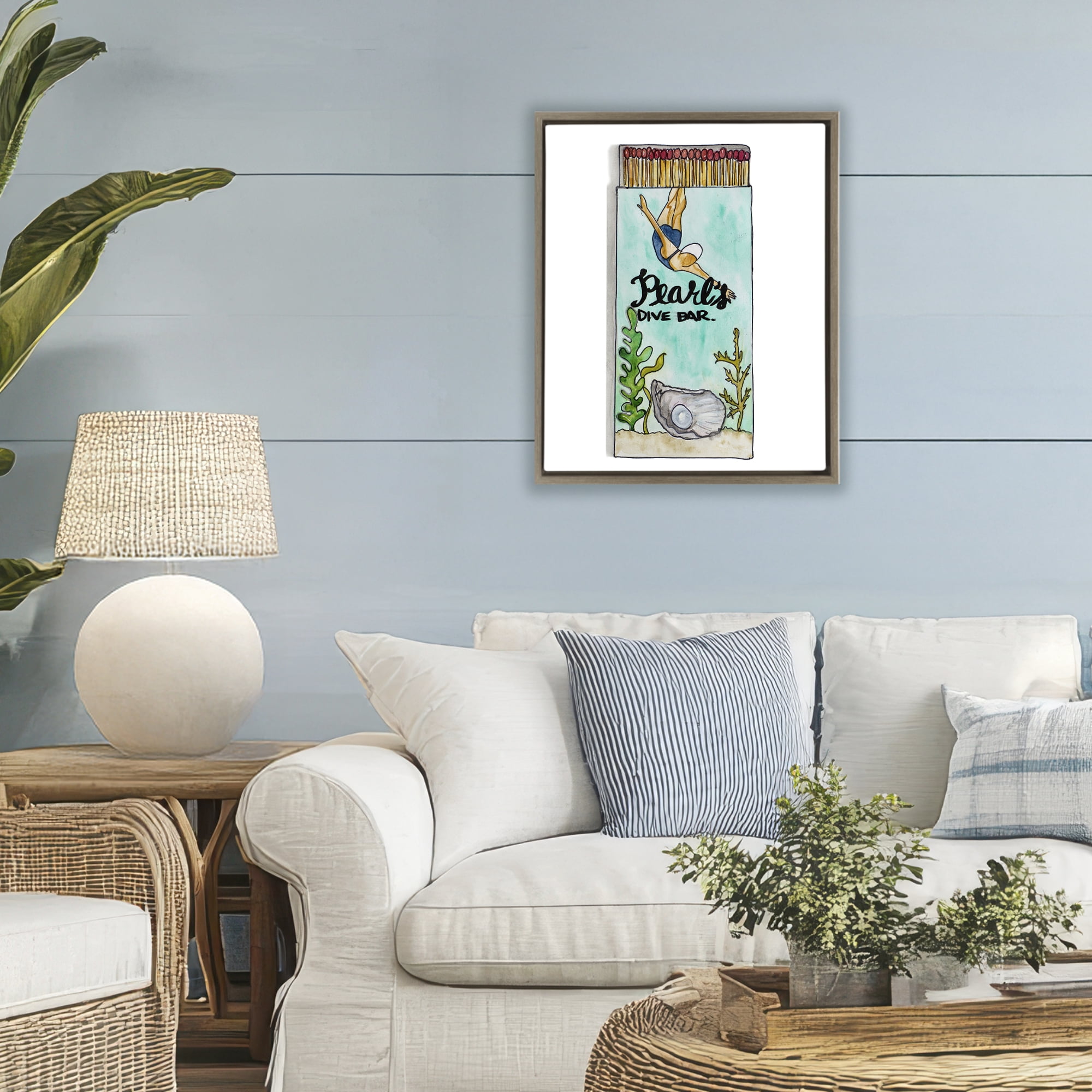 Stupell Industries Pearl Dive Matchbook Brown Framed Floater Canvas Wall Art, design by Nola James