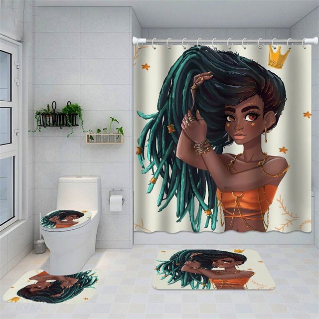 Accesorios de baño Cortina de ducha de poliéster con impresión digital 3D de niña africana Cortinas divisorias para baño