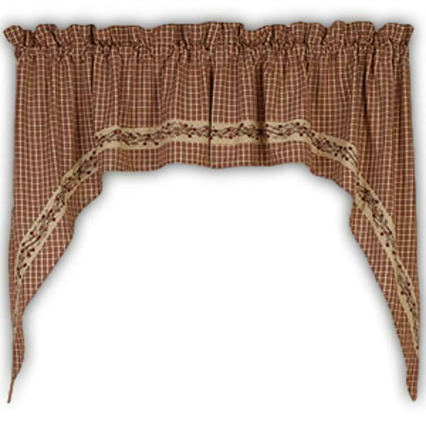 Window Curtain Swag Pair 36" L High Country By Park Designs Burgundy 