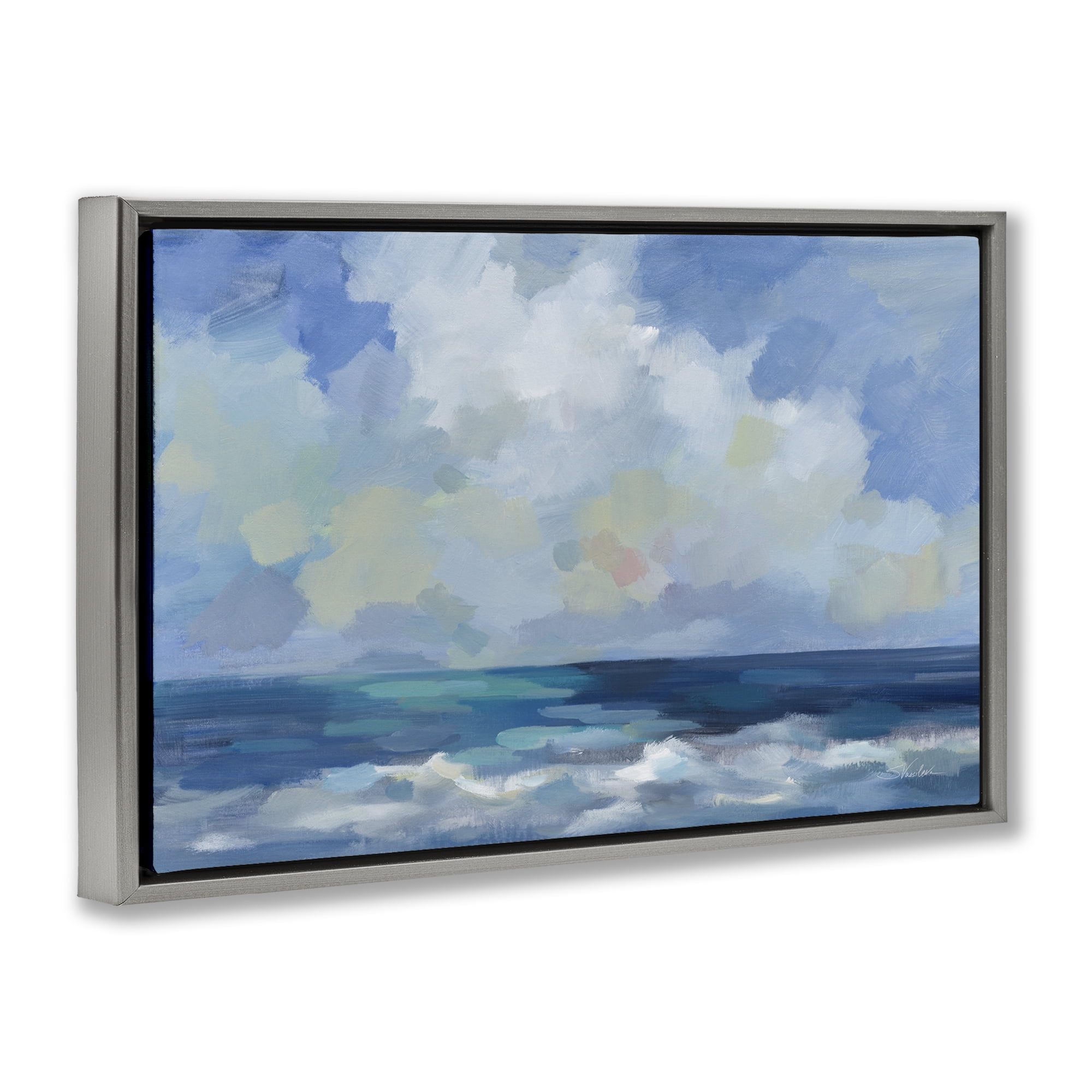 Stupell Industries Nautical Waves & Clouds Nautical & Beach Painting Gray Floater Framed Canvas Art Print Wall Art, 31 x 21