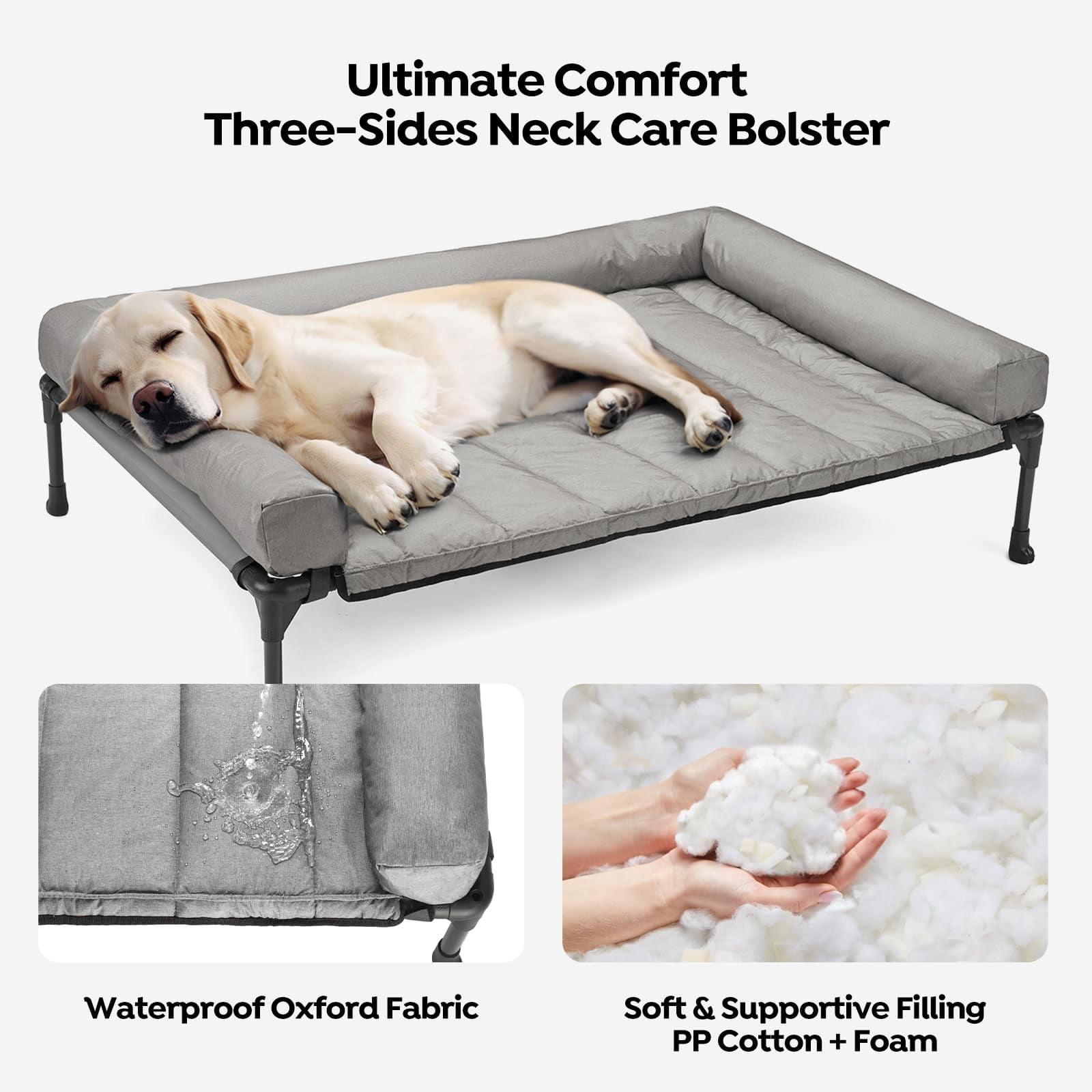 Elevated Dog Bed Add Removable Waterproof Bolster Cushion Mat  Raised Pet With Breathable Teslin Mesh No-slip Feet Couch For Indoor Outdoor 32x25inches Grey Cwc2331b