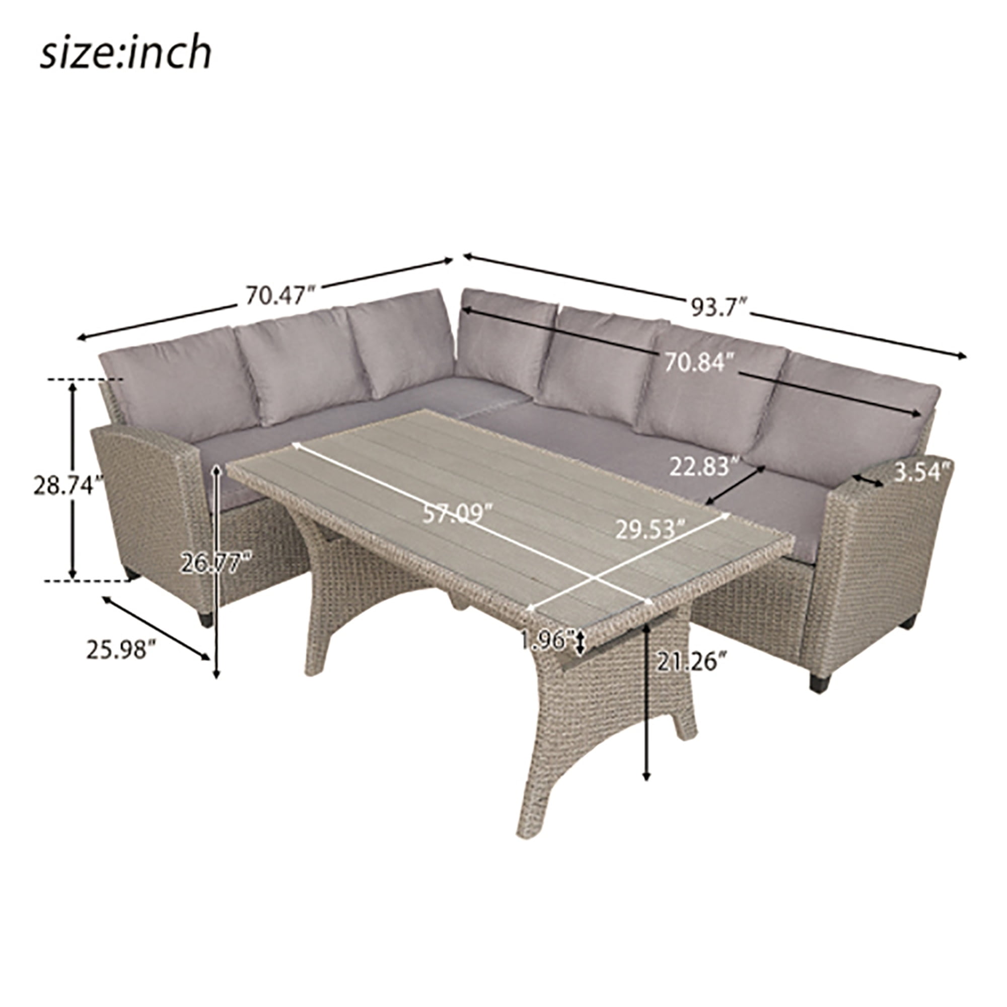 Kadyn Patio Outdoor Furniture PE Rattan Wicker Parlor Set All Weather Sectional Sofa Set with Table and Soft Cushions for Outdoor Patio Seating (Brown)