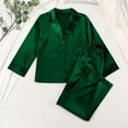 thumbnail image 3 of abtuhar Ladies Pajamas Sets,Silk Pajamas for Womens,Casual Satin Silk Pajamas Set Long Sleeve Button Top and Trousers Sleepwear 2 Piece Set, 3 of 4