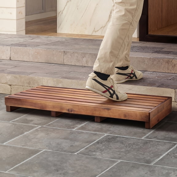 TIDITA Acacia Wood One Step Stool for Elderly (35" Length) with Non-Slip Pad, 550 lbs Wooden Mobility Stepping Stools for Bedroom (Patent Pending)