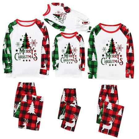 

Guvpev Christmas Pajamas Matching Family Pajamas Sets Christmas Matching Holiday Pjs Deer Elk Letter Christmas Tree Xmas Print Top and Plaid Pants Sleepwear for Family Couples Kids