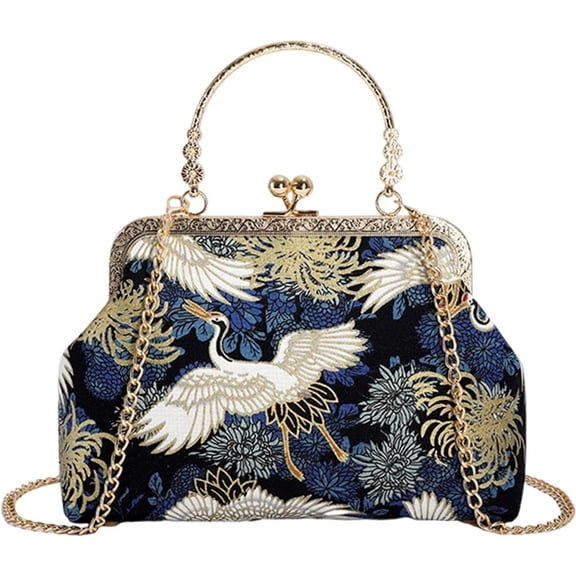 Jiibva Crane Pattern Clutch with Chain Chinese Style Crossbody Bag Women's Evening Bag for Wedding Banquet Party Prom Events