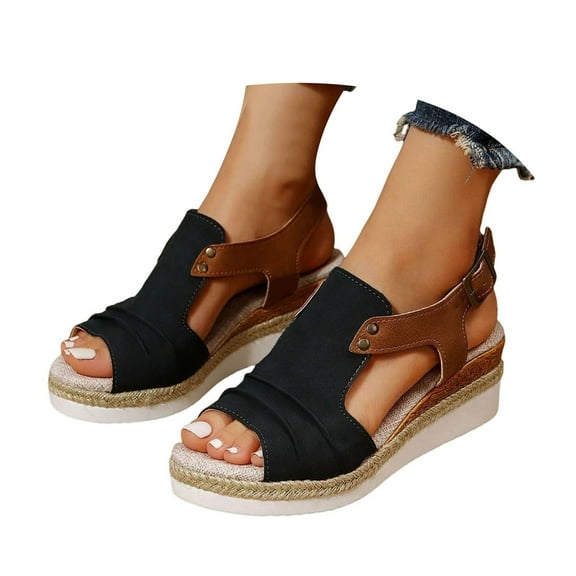Mostsola Peep Toe Wedge Sandals for Women Buckle Ankle Strap Espadrilles Casual Beach Dress Shoes