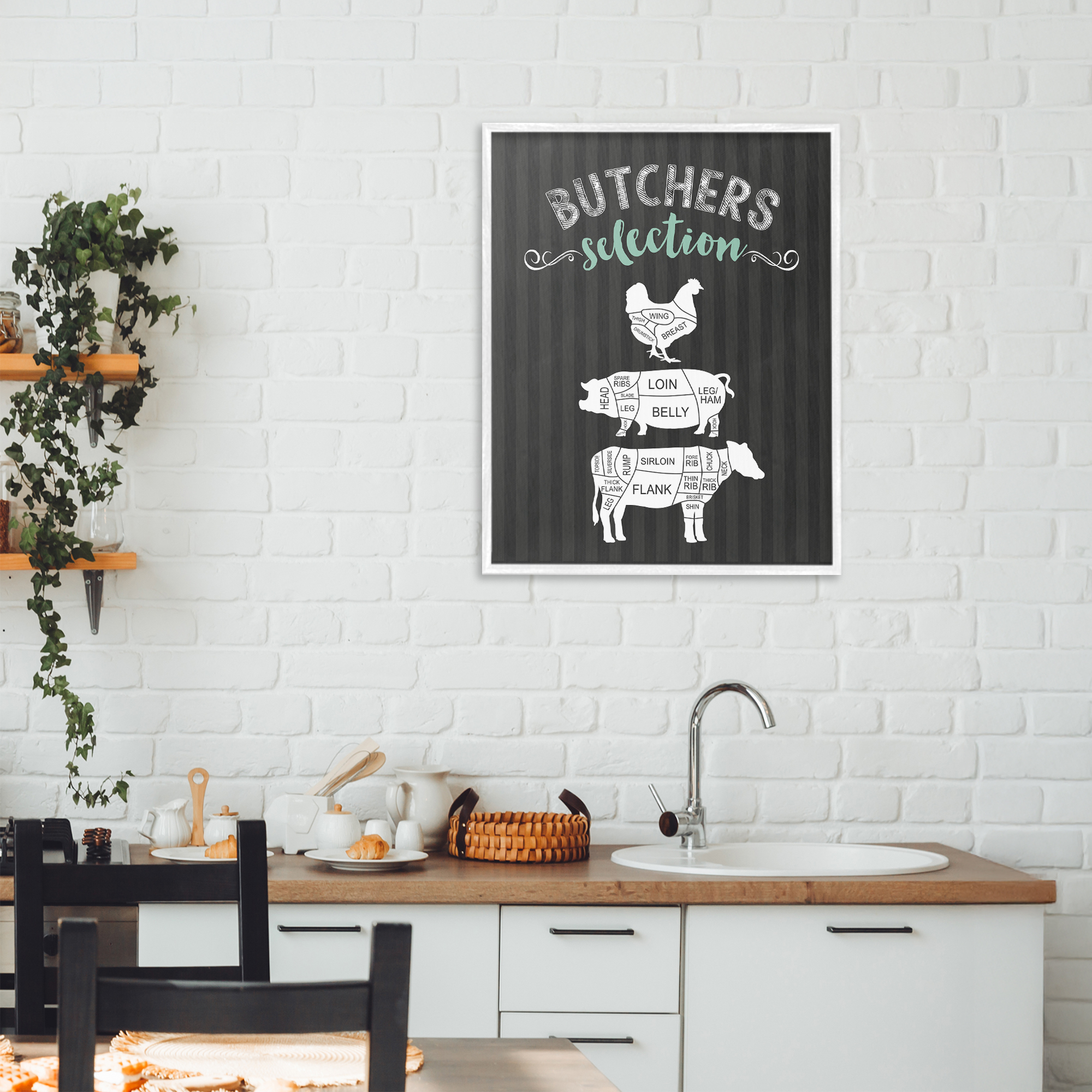 Butchers Selection Animal Sections White Framed Giclee Art, design by Lettered and Lined