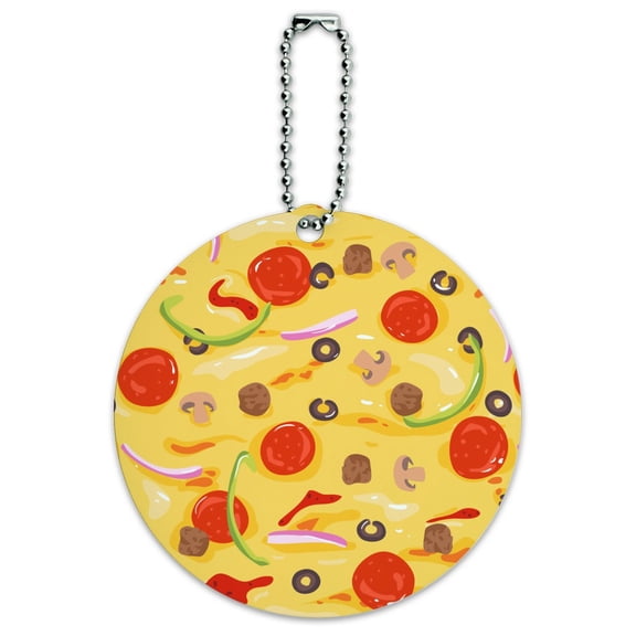 Combination Pizza Pattern With Pepperoni Olives and Onions Round Luggage ID Tag Card Suitcase Carry-On