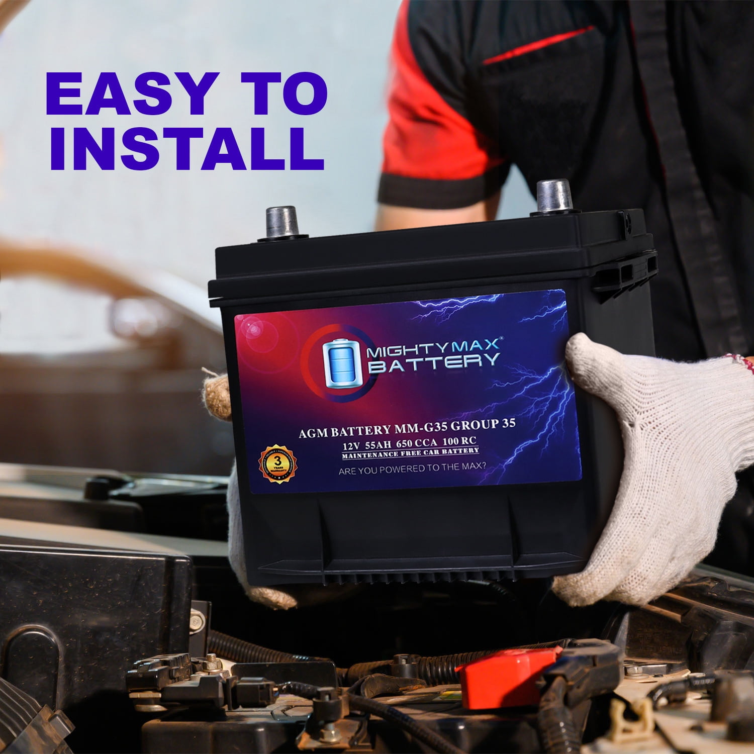 MM-G35 Start and Stop Car BCI Group Size 35 12V 55Ah, 100RC, 650 CCA Rechargeable AGM Car battery
