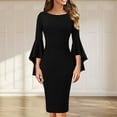 thumbnail image 2 of QIPOPIQ Robe Moulante Crayon pour Femme Tenue de Bureau Modeste pour le Travail Mini-Robe Manches Longues Évasées Formelle Invitée de Mariage Cocktail Robes de Fête Été Liquidation, 2 of 5
