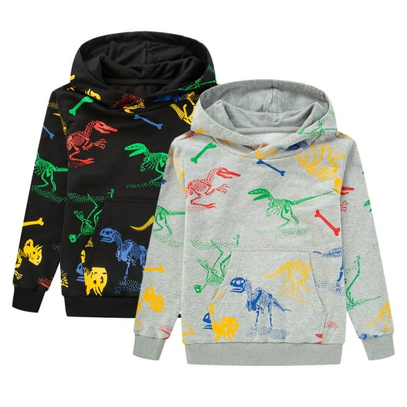 CSCHome Kids Toddler Pullover Sweatshirt Hoodies for Boys，Kids Knit Sweatsuit Teen Long Sleeve Dinosaur Printing Sweat Shirt for 3-13Y