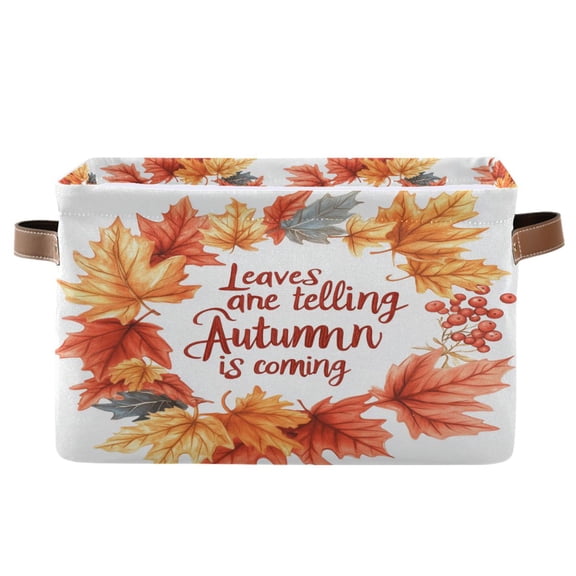 Yayeee Canvas Storage Basket with Handles for Shelves Fabric Bins Closet Organizer, Leaves Pattern
