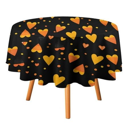 

JINGDS Colorful Candy Corn Small Hearts-245 Round Table Cloth Halloween Tablecloth Thanksgiving Day Table Cloth Round Cover Circle Tablecloth for Halloween Thanksgiving Fall Party