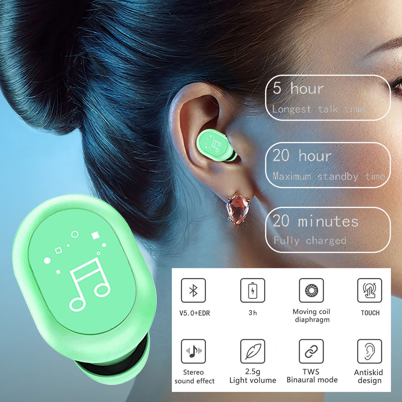 Headphones F9 Portable Single Ear Mini Wireless Headset Bluetooth 5 
