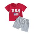 thumbnail image 2 of Miaouyo Toddler Baby Boys 4th of July 2Pcs Summer Outfits, Kids Boys Independence Day Short Sleeve Flag Letter Print Tops + Shorts Clothes Set,0-24 Months 2-3 Years, 2 of 9