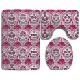 thumbnail image 1 of ABPHQTO Calaveras de azúcar rosa Juego de alfombras de baño de 3 piezas Alfombra de baño Alfombra de contorno y tapa de inodoro, 1 of 2