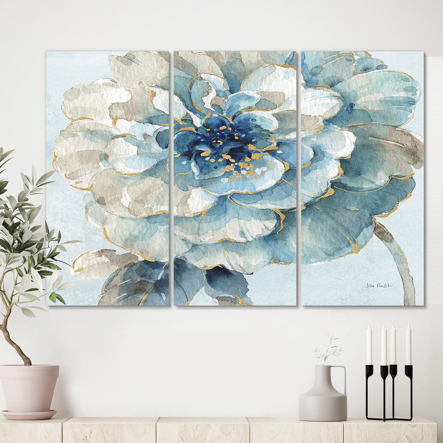 Designart Indigold Aquarelle Fleur II Art mural sur toile