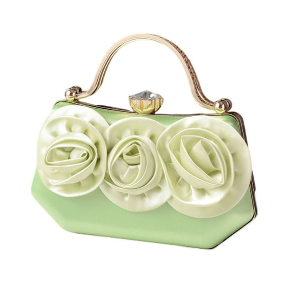 Womens Elegant Satins Evening Clutches Purse Rhinestones Flower Handbag with Crossbody Chain for Wedding and Parties