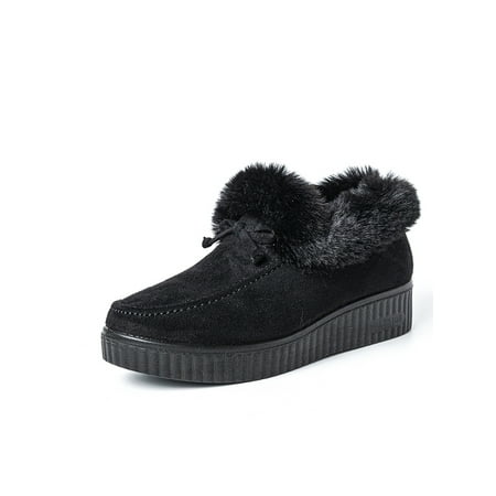 

Fangasis Women Flats Round Toe Loafers Slip On Moccasins Womens Moccasin Slippers Work Fashion Plush Lined Boots Black 7.5