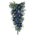 thumbnail image 2 of Blue Poinsettia Christmas Garland with Flocked Bow, Glitter Flowers Garland for Staircase Mantle Fireplace - Winter Themed Holiday Party Decor for Indoor Hanging, 2 of 6