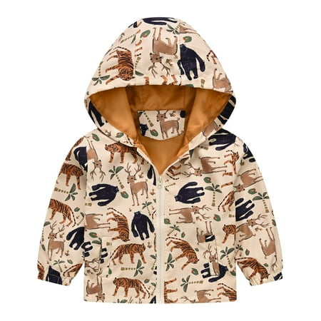 

Girls Hoodies Toddler Kids Cartoon Prints Casual Light Coat Hooded Jacket Windproof Zipper Outwear Cute Sweatshirts Khaki 5-6 Years