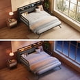 thumbnail image 5 of HiJob Metal Twin‑to‑King Daybed with Pop‑Up Trundle, Upholstered Headboard, Charging Station, LED Lights, Sofa Bed for Living Room, Bedroom, Guest Room, Black, 5 of 10