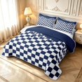 thumbnail image 3 of Manfei Checkered Art Twin Quilt Set,Geometric Plaid Twin Coverlet Set,Navy White,2-Piece,1 Bedspread and 1 Pillowcase, 3 of 7
