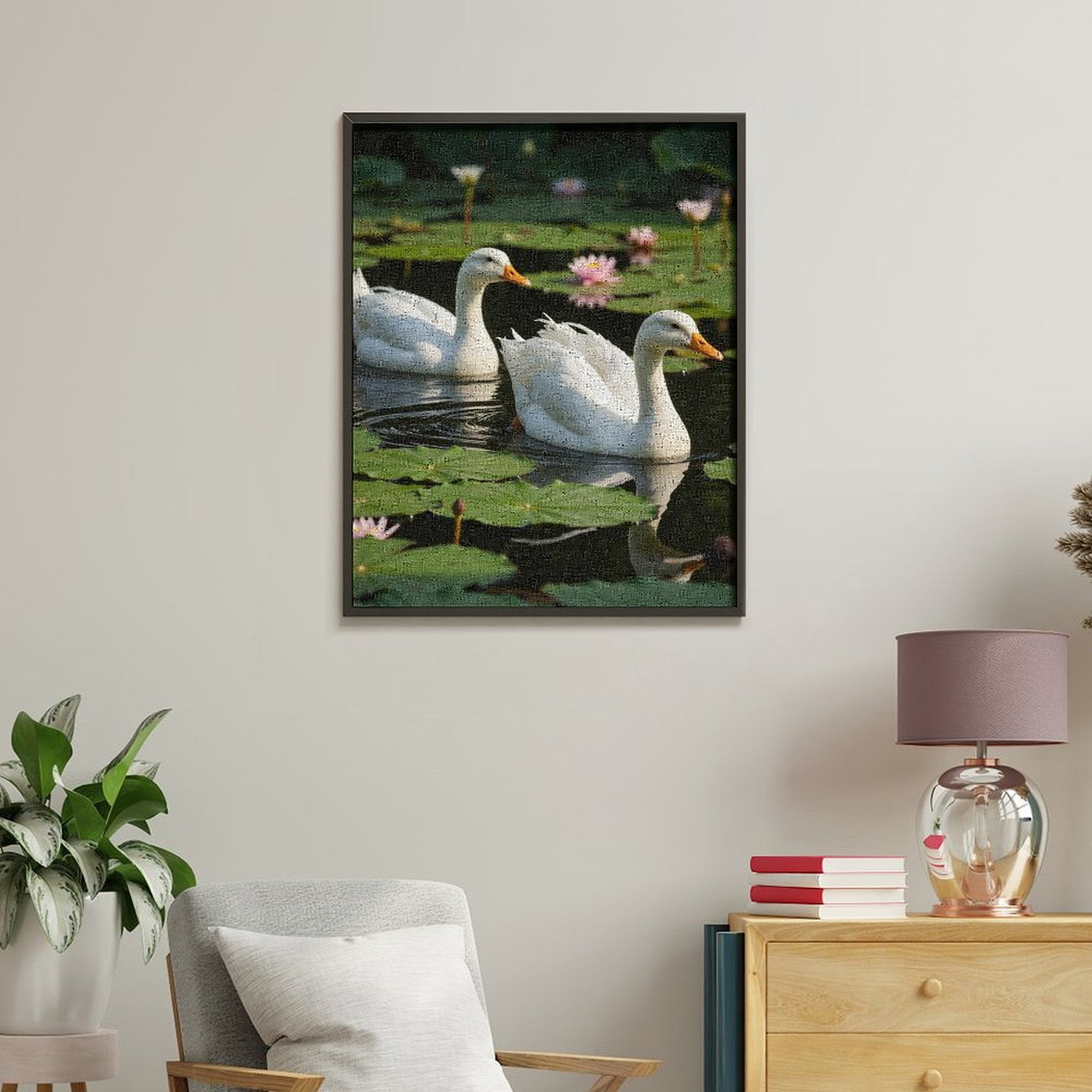 Paint by Numbers Kit for Adults, White Ducks Lilies Pond Tranquil Scene Paint by Numbers, Easy Paint by Numbers Kit for Adults Beginner, DIY Adult Paint by Number Kits on Canvas, Home Decor
