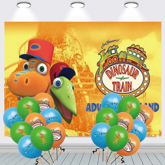 Dinosaur Train Banner Backdrop Background Birthday Balloons Party Supplies Taspestry Poster Wall Decor
