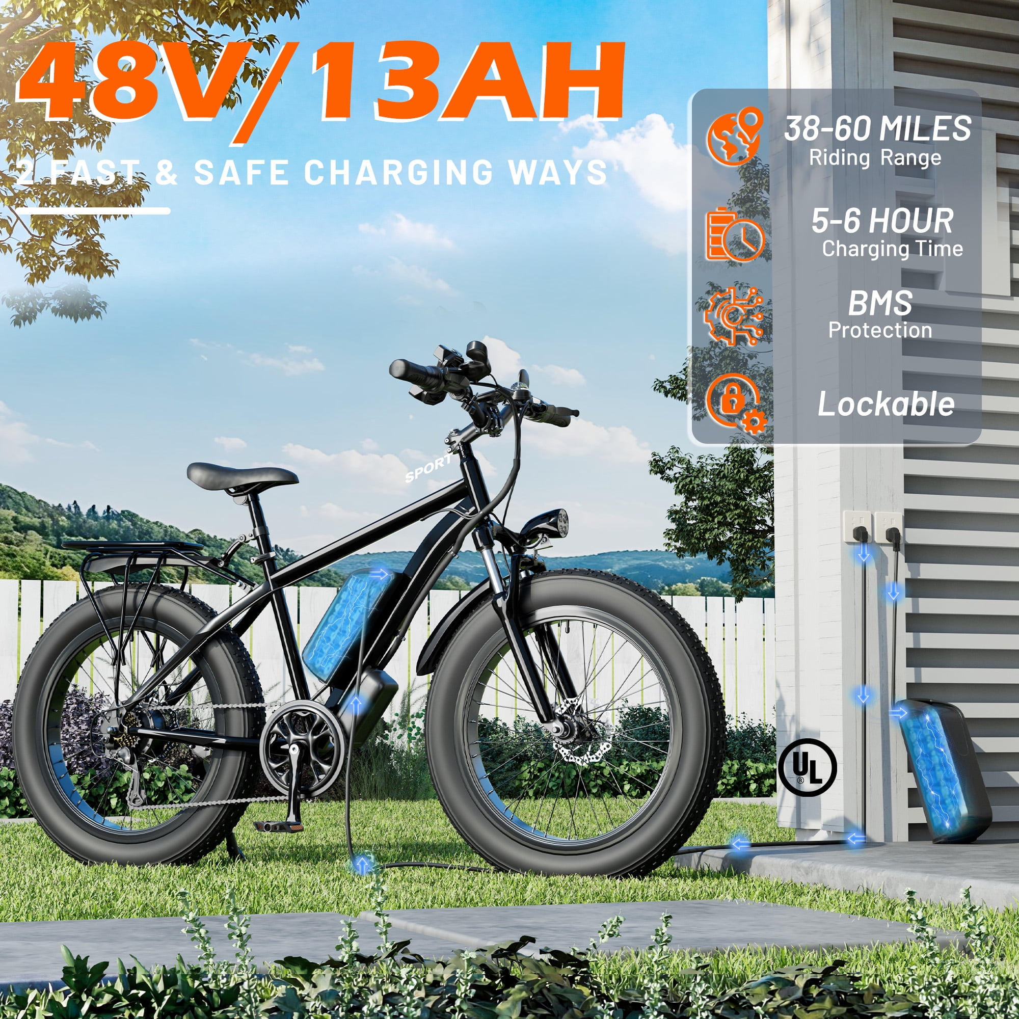 Electric Bike for Adults,1500/3000W Motor, 26" Fat Tire E-Bike with 48V 13AH/32AH Battery, 27/36 MPH Max 62-90 Miles Electric Motorcycle, 7-Speed Electric Mountain Bicycle
