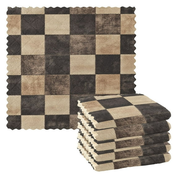 6 Pack Kitchen Dish Towels, 11 Inch x 11 Inch Reusable Cleaning Cloths for Washing Dishes Dish Cloths for Drying Dishes Brown and Black Tartan