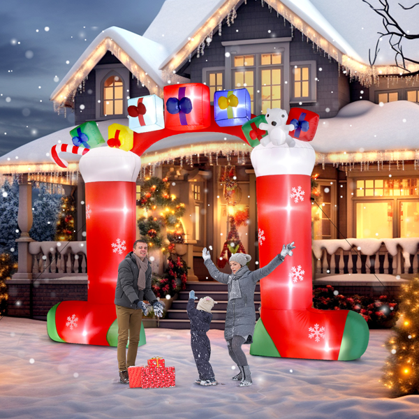 Alvantor 9 ft Christmas Inflatable Arch with 11 LED Lights, Stocking Entryway Decoration, Red