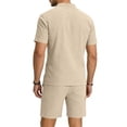 thumbnail image 4 of Domuza Men Linen 2 Pieces Set Casual Henley Short Sleeve Button Down Shirts and Shorts with Pockets Summer 2026 Trendy Beach Vacation Set Khaki 3XL, 4 of 4