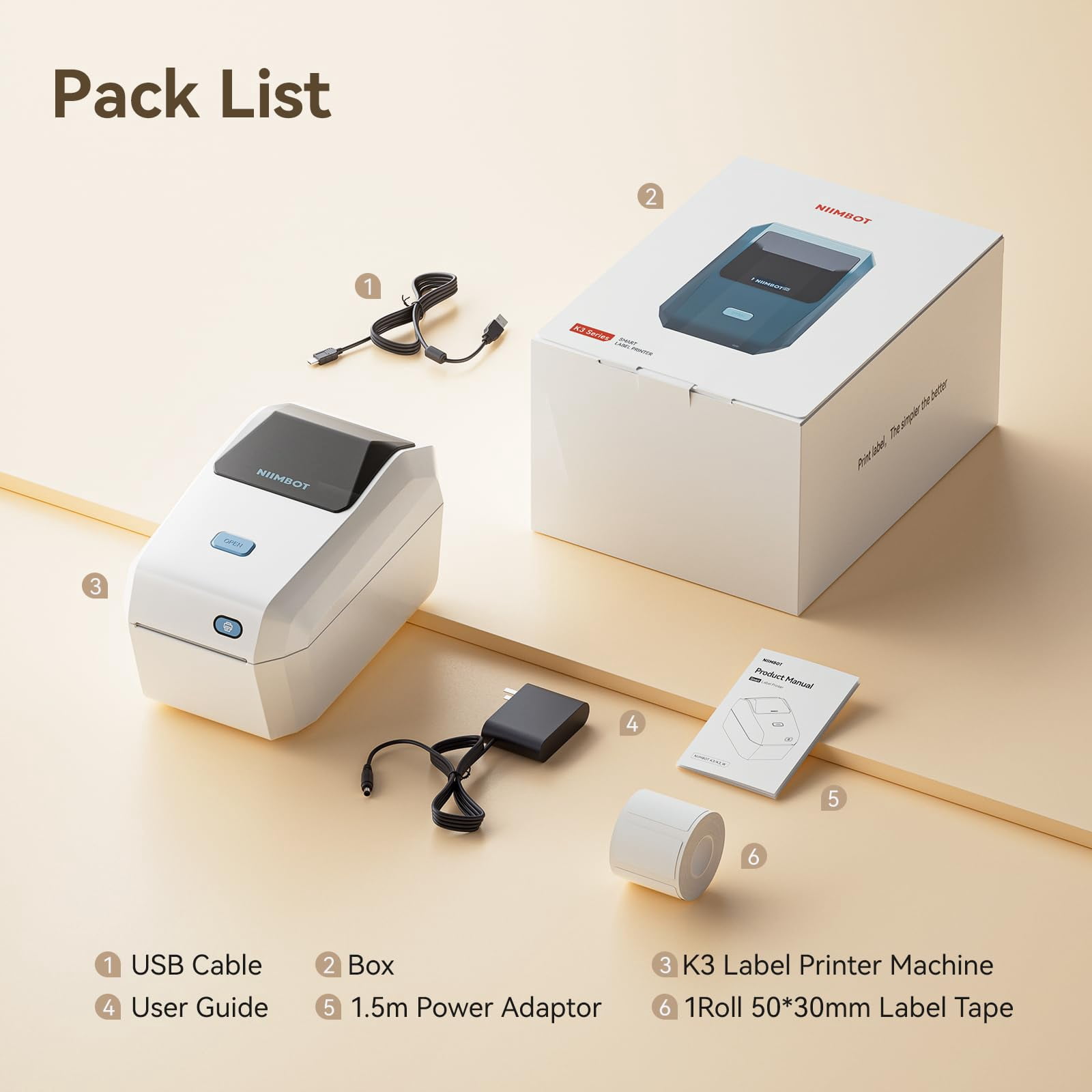 NIIMBOT Thermal Label Printer, 3" Bluetooth Label Printer for Business And Industry,Printing Pictures, Text, Barcodes, Support Bluetooth/USB/wifi(Whtie)