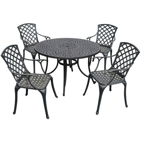 - Crosley Sedona 48 in. 5 Piece Cast Aluminum Outdoor Dining Set with High Back Arm Chairs