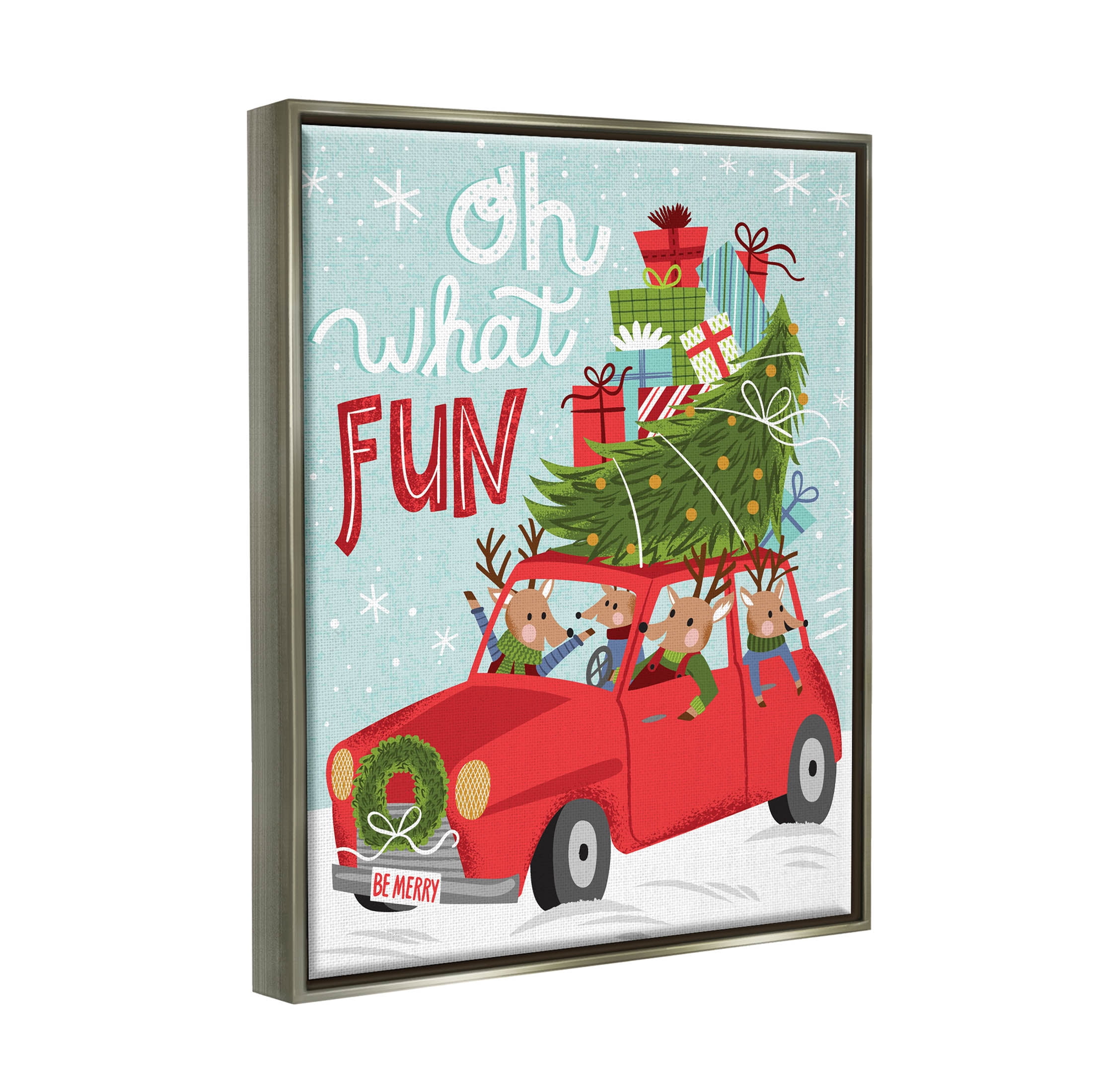 Stupell Industries Oh What Fun Holiday Car Graphic Art Luster Gray Floating Framed Canvas Print Wall Art, Design by Arrolynn Weiderhold
