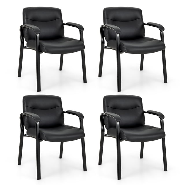 Gymax Ensemble de 4 Chaises de Salle d'Attente Sans Roues avec Accoudoirs Rembourrés pour Réunion