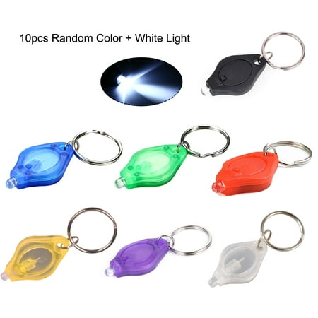 Mini LED Keychain Flashlight Ultra Bright LED Keyring Tiny Portable Key R-ing UV Light Torch with Hook for Walking Camping (10pcs Random color Shell + White