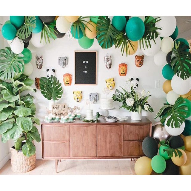 Jungle Safari Theme Party Decorations 175 Balloons Green Palm Leaves Arch Ribbon Safari Party Tools