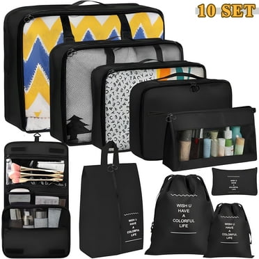 Yalumo 10 Set Packing Cubes for Travel, Sturdy Suitcase Organizer Bags for Carry on Luggage, Travel Essentials Organizer Set with Shoe Bag, Makeup Bag, and Toiletry Bag and Other Travel Accessories